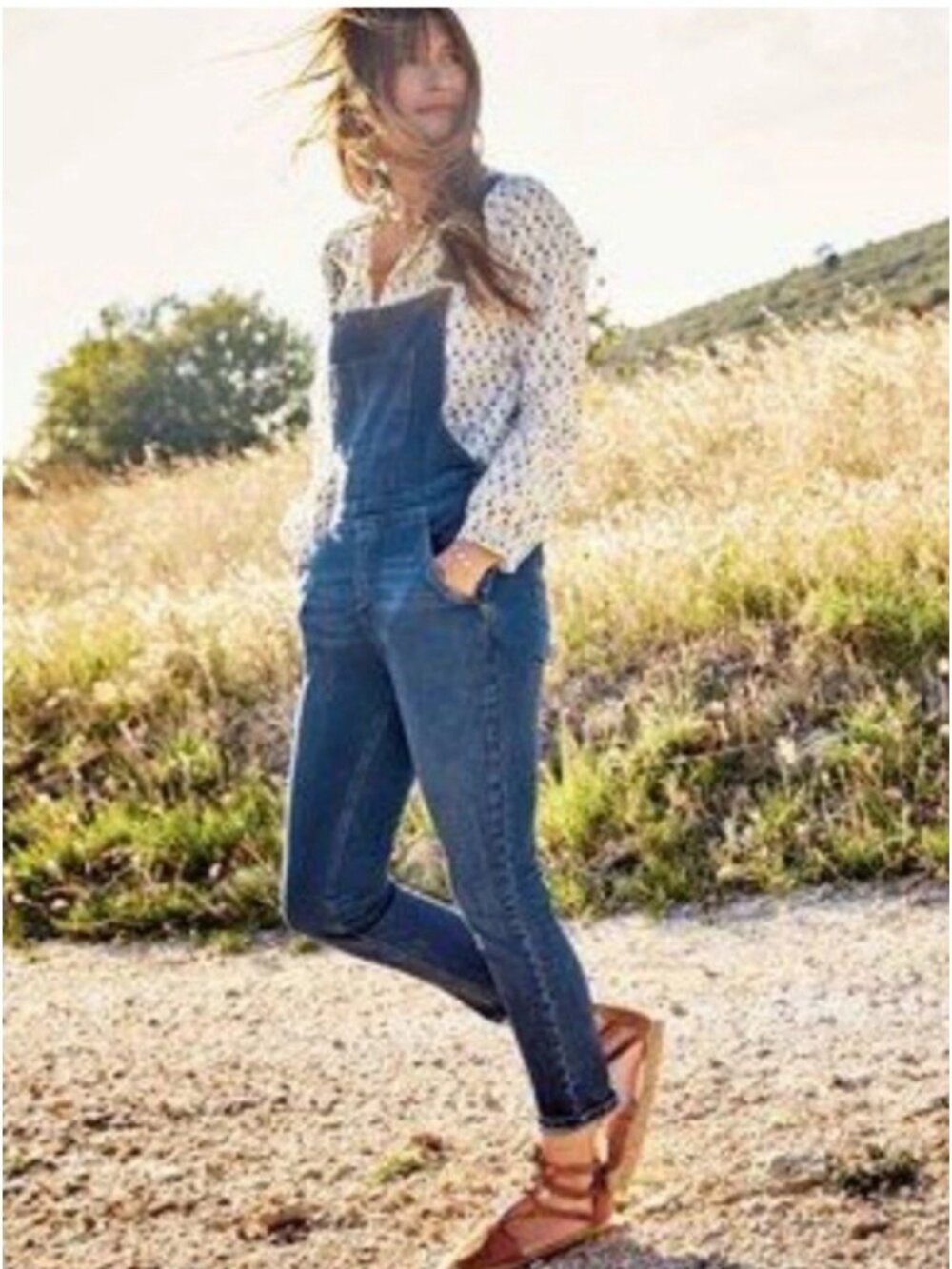 Boden Overalls Denim Womens Size 6L Stretch Denim Classic Blue Straight Leg